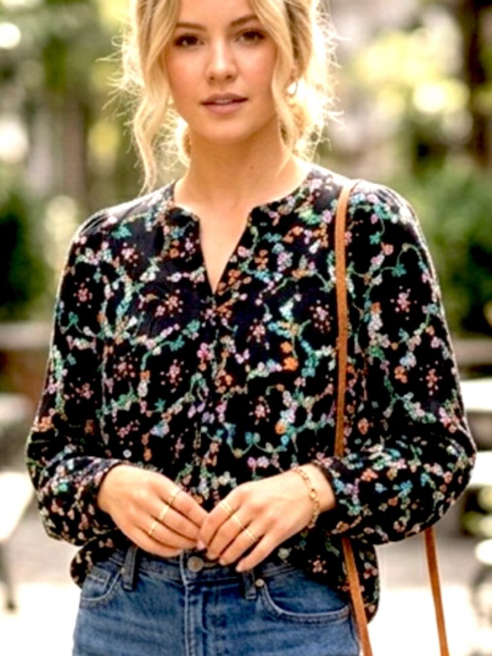 Anthropologie Maeve Avignon Black Floral Ditsy Blouse - size medium
